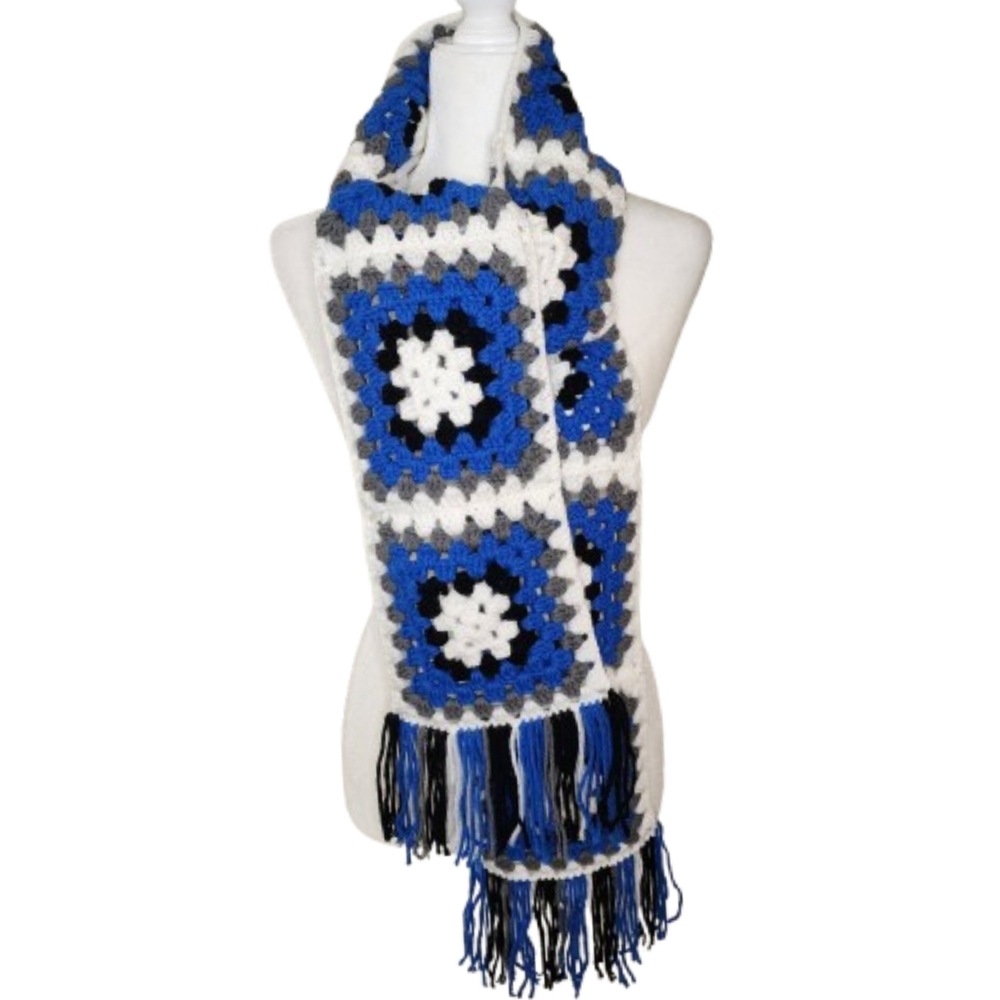 Handmade Crocheted Granny Square Scarf, OS Long